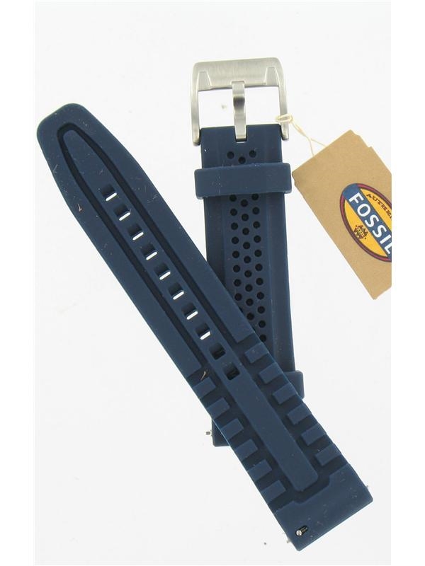Fossil AMS163 Genuine Fossil Band 22mm Navy Textured Silicon Logo Strap