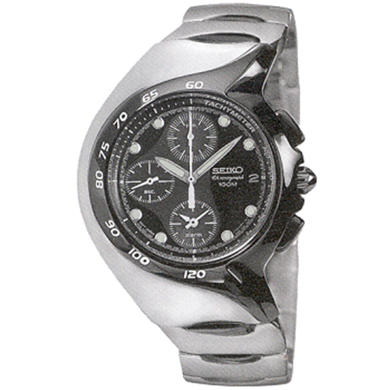 Seiko 3185VB 7T62-0AM0 Chronograph 16mm Silver Tone Metal w/ Black  Links-SNA061 watchband 