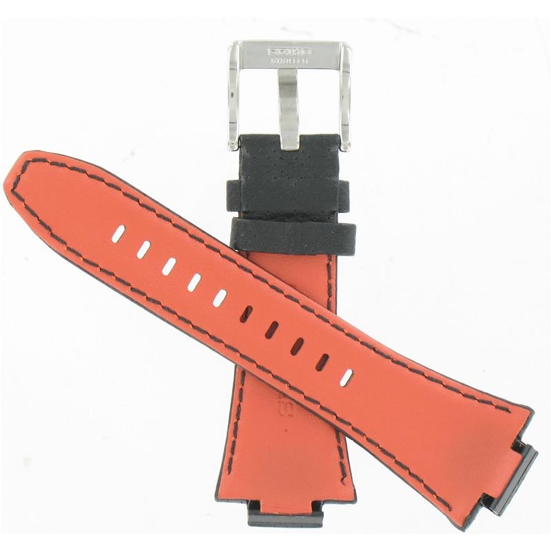 Seiko 4KG1JZ/4KG1ZZ 7T62-0ED0 Regular Length 15mm Black Leather w/ Orange  Stitching watchband 