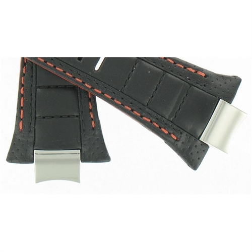 Seiko 4A1R1JT 5D22-0AC0 4A1R1JT 32mm Black Leather w/ Orange Stitches  watchband 727908447606 