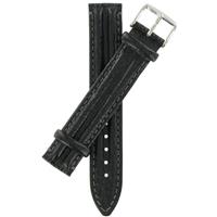 Authentic Hirsch 18mm Black Leather Silver Tone watch band