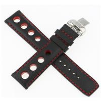 Authentic Tissot 20mm Black Leather Strap with Red Stitching watch band